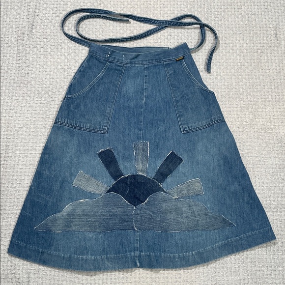 Vintage Wrangler Denim Patchwork Wrap Skirt Tie Size Small - Picture 9 of 16